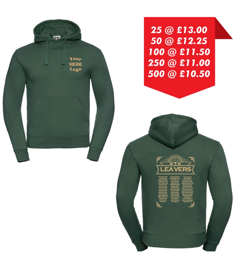 Leavers Hoodie - Embroidered left chest and Printed back