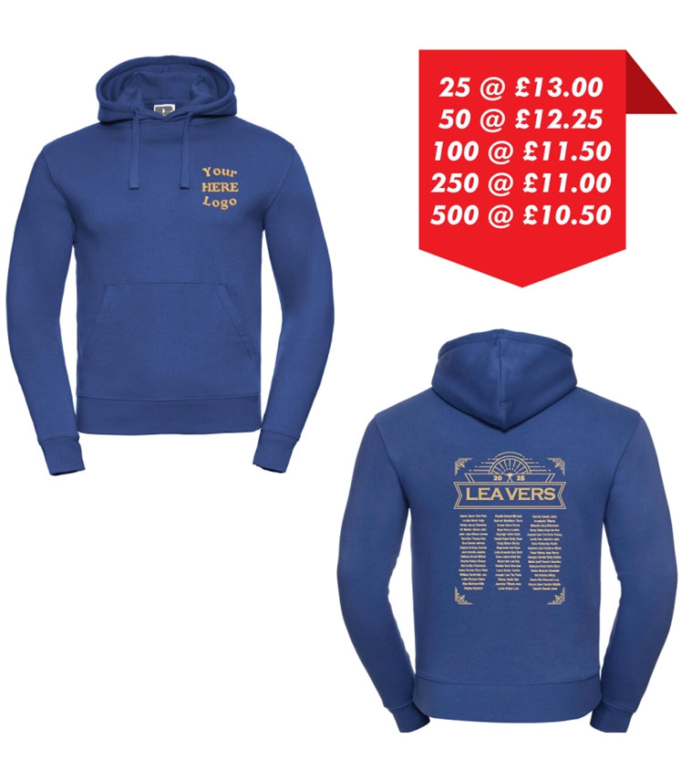 Leavers Hoodie - Embroidered left chest and Printed back