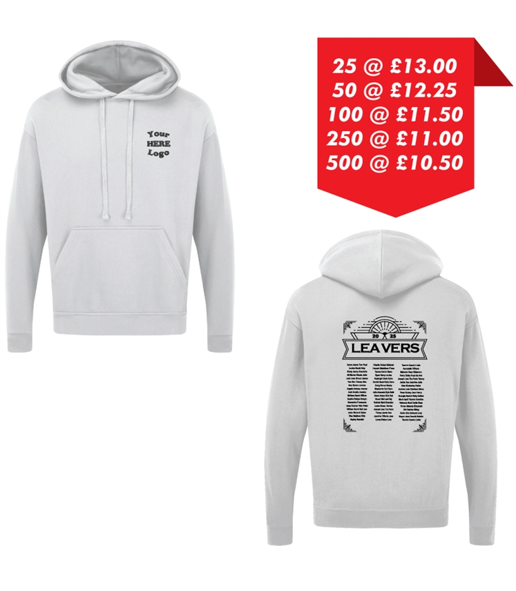 Leavers Hoodie - Embroidered left chest and Printed back