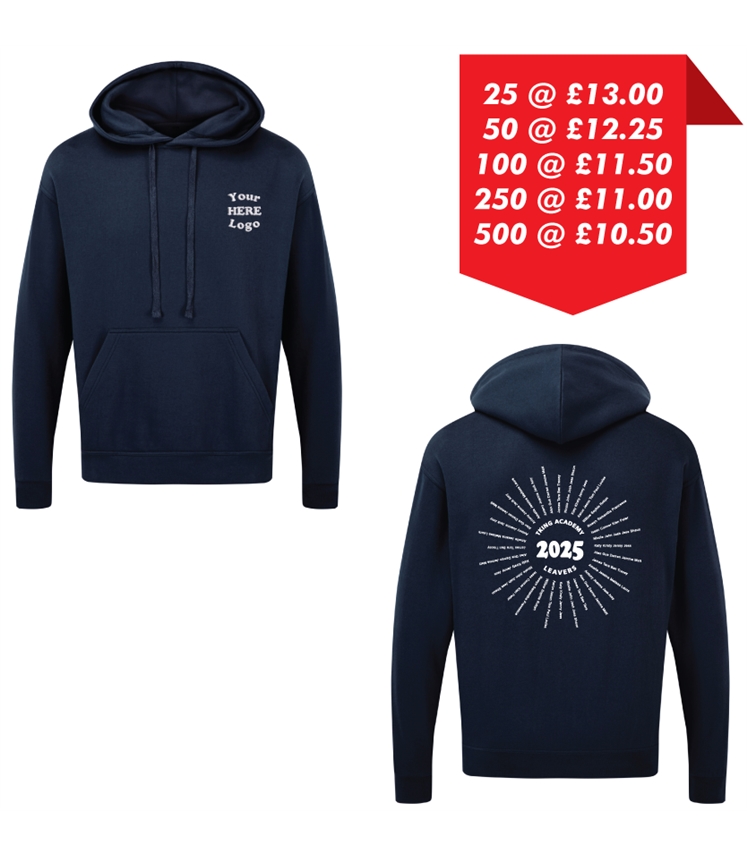 Leavers Hoodie - Embroidered left chest and Printed back