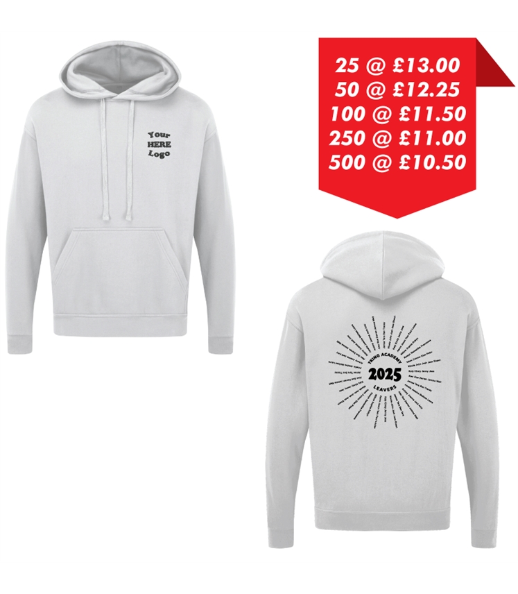 Leavers Hoodie - Embroidered left chest and Printed back