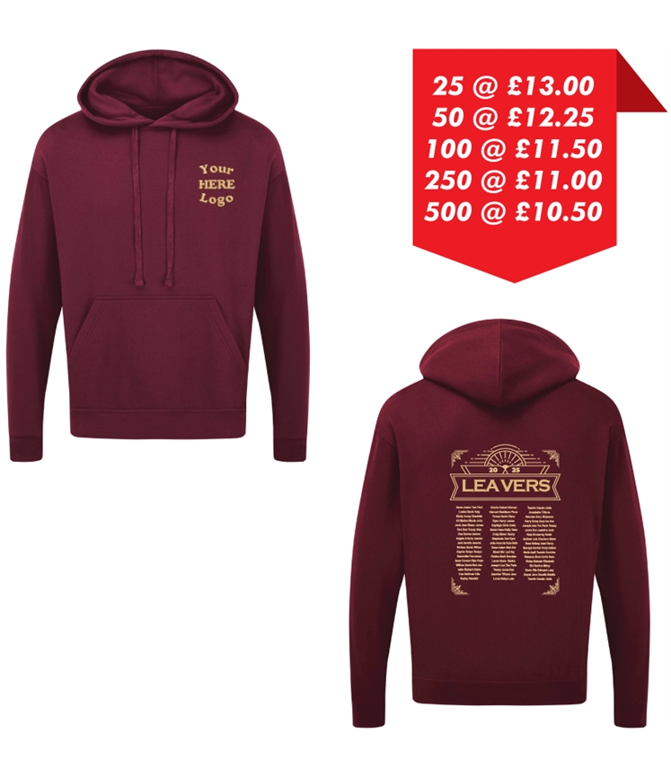 Leavers Hoodie - Embroidered left chest and Printed back